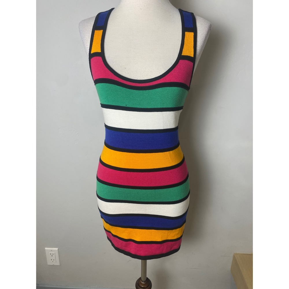 Vintage Wet Seal Striped Bodycon Mini Dress Multi Color 90s Y2K Racerback Medium
